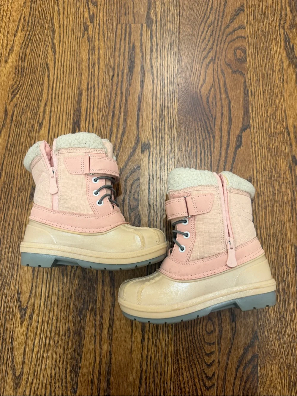 Cat & Jack Pink and Cream Kids Snow Boots with Faux Fur Collar